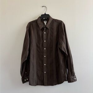 Y2K GAP Button Down Shirt Brown Cotton Long Sleeve Mens L Grunge 90s Western